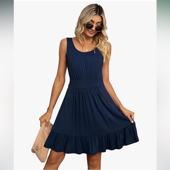 LILBETTER | casual u-neck dress in navy blue - Picture 3 of 6